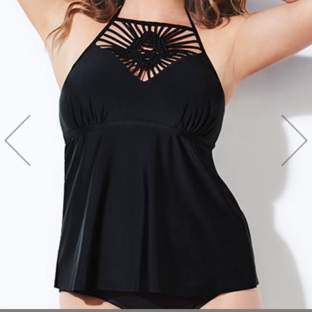 Black Macrame High Neck Tankini Top